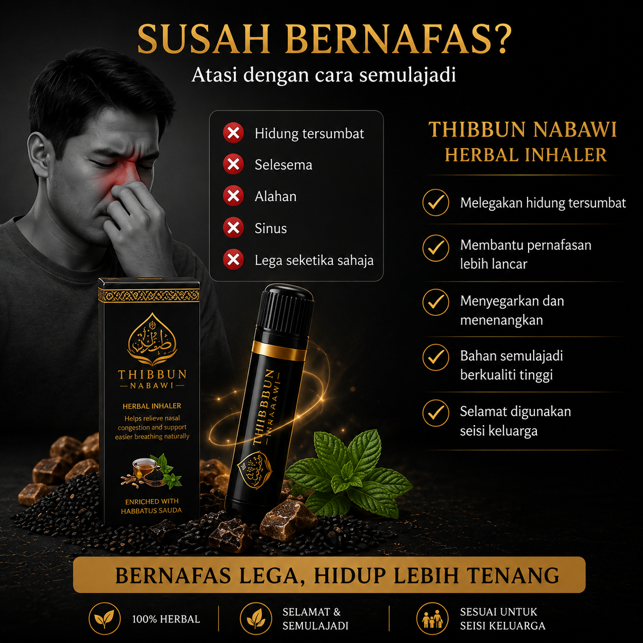 Thibbun Nabawi Herbal Inhaler Premium – Melegakan Hidung Tersumbat & Menyegarkan Pernafasan - Image 2