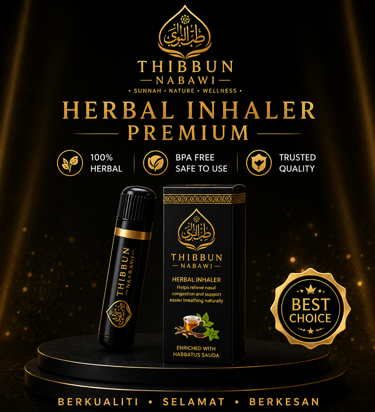 Thibbun Nabawi Herbal Inhaler Premium – Melegakan Hidung Tersumbat & Menyegarkan Pernafasan